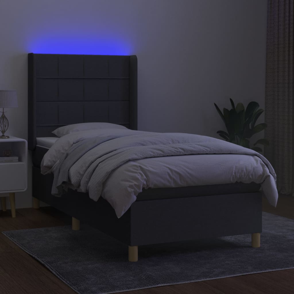 kontinentalseng med LED-lys 80x200 cm stof mørkegrå