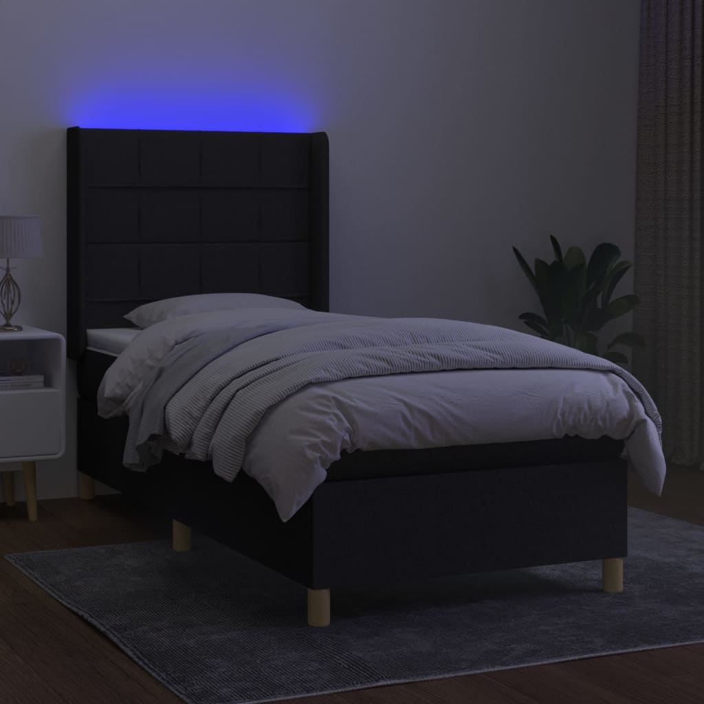 kontinentalseng med LED-lys 80x200 cm stof sort