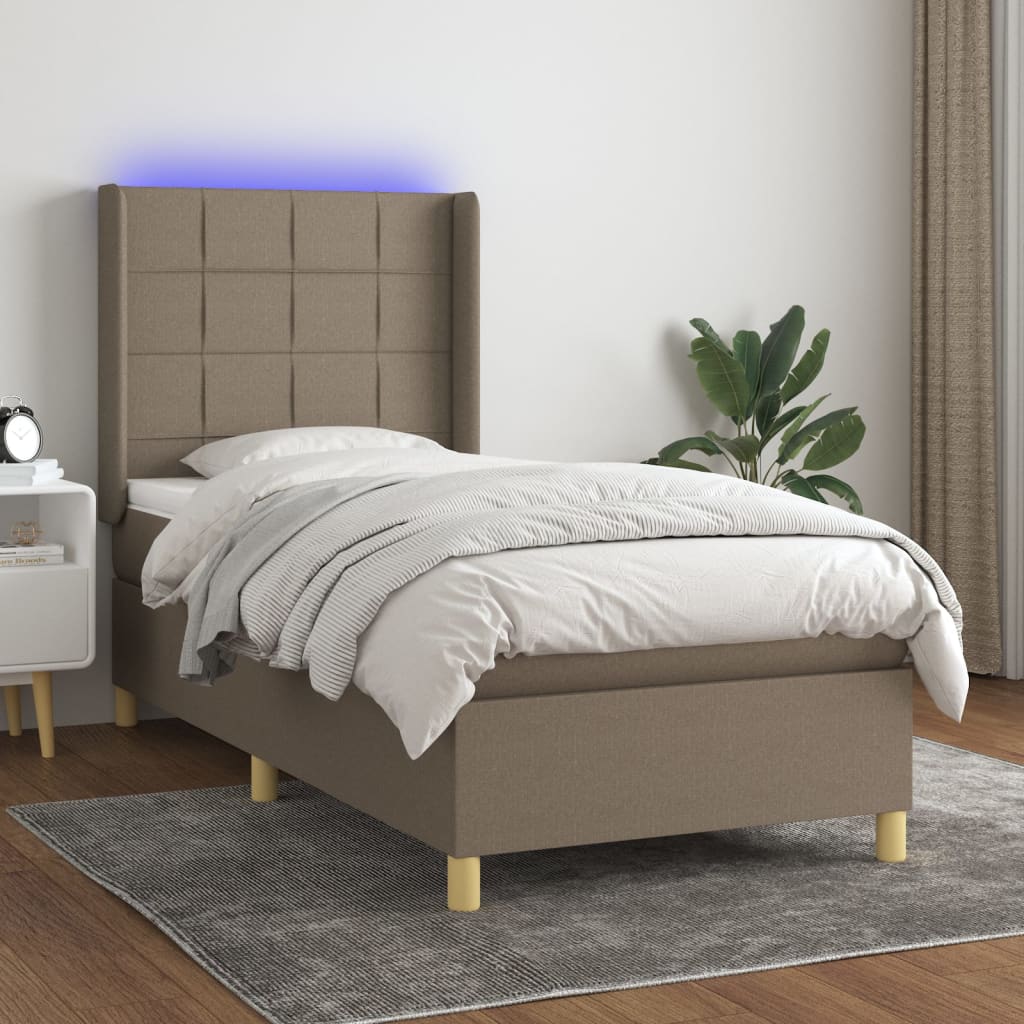kontinentalseng med LED-lys 90x190 cm stof gråbrun