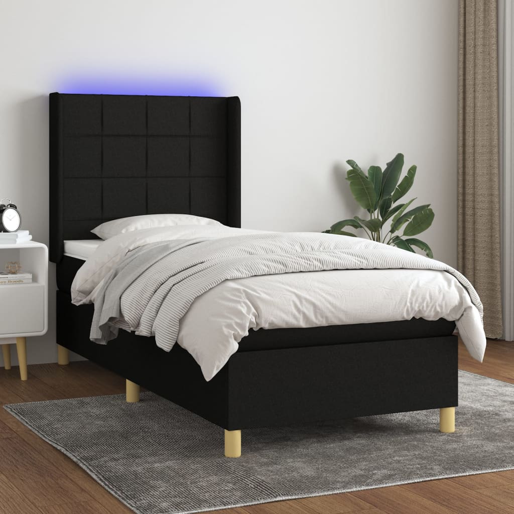 kontinentalseng med LED-lys 90x200 cm stof sort