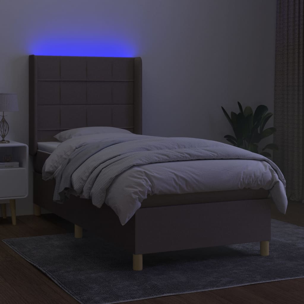 kontinentalseng med LED-lys 100x200 cm stof gråbrun