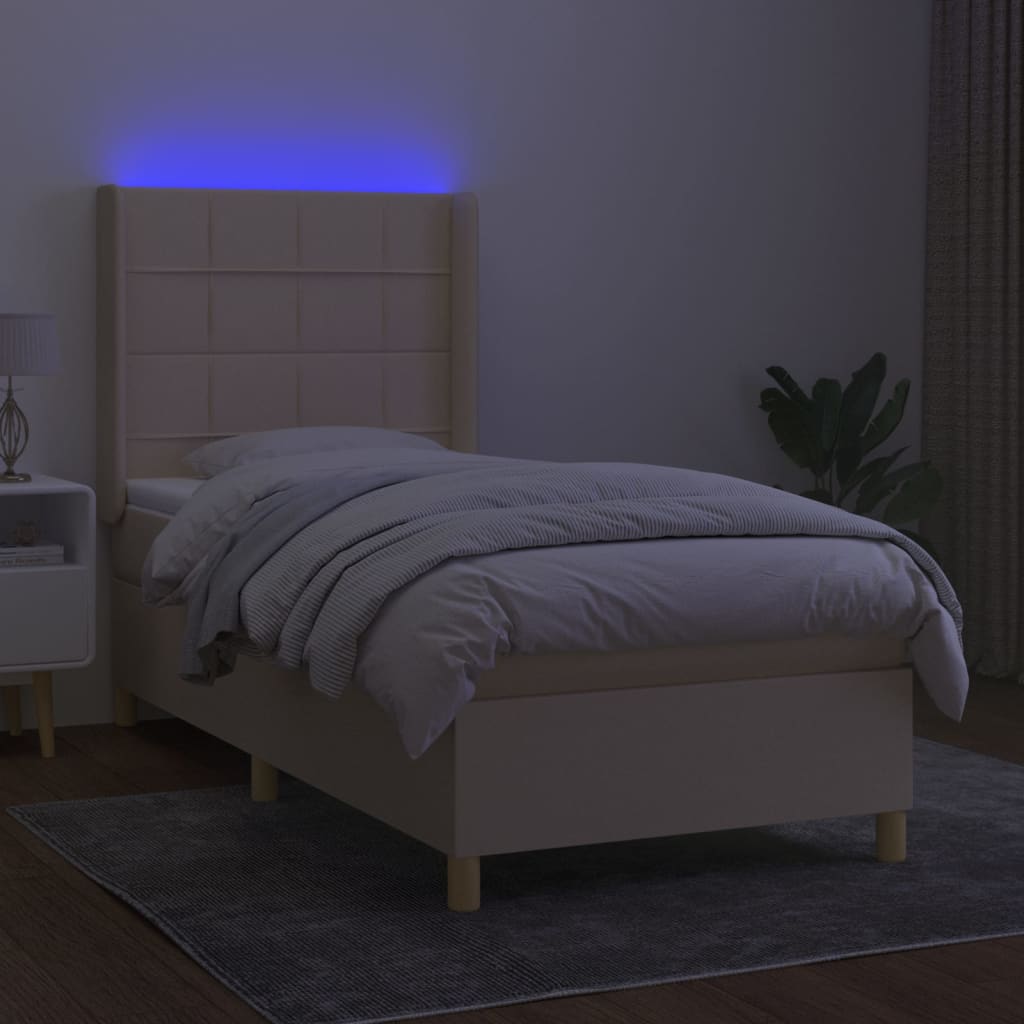 kontinentalseng med LED-lys 100x200 cm stof cremefarvet