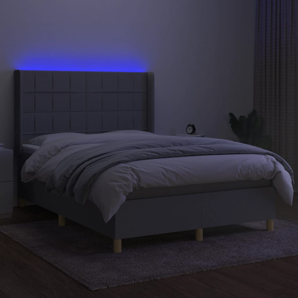 kontinentalseng med LED-lys 140x190 cm stof lysegrå