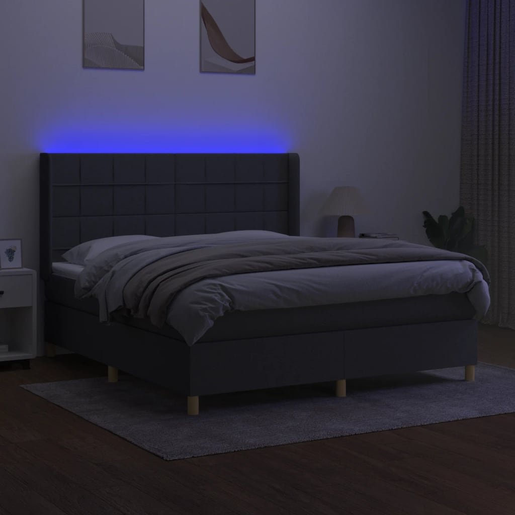 kontinentalseng med LED-lys 180x200 cm stof mørkegrå
