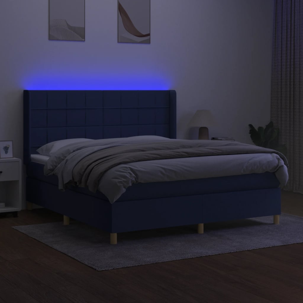 kontinentalseng med LED-lys 180x200 cm stof blå