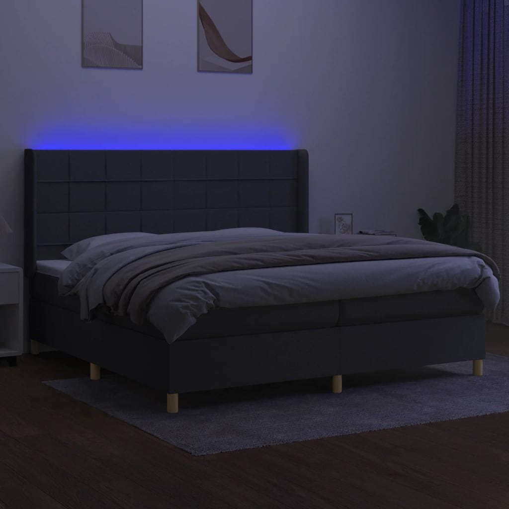 kontinentalseng med LED-lys 200x200 cm stof mørkegrå