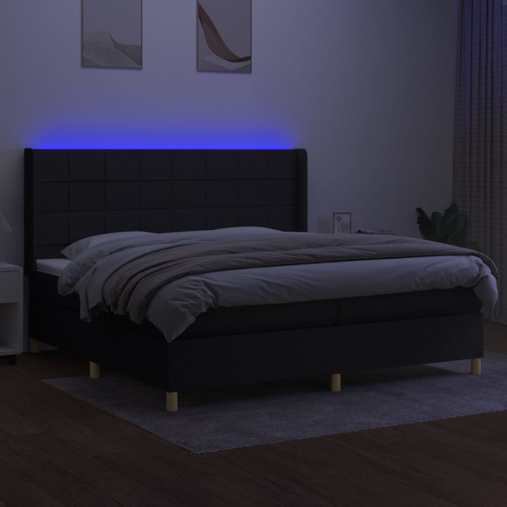 kontinentalseng med LED-lys 200x200 cm stof sort