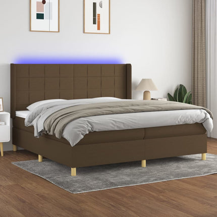 kontinentalseng med LED-lys 200x200 cm stof mørkebrun