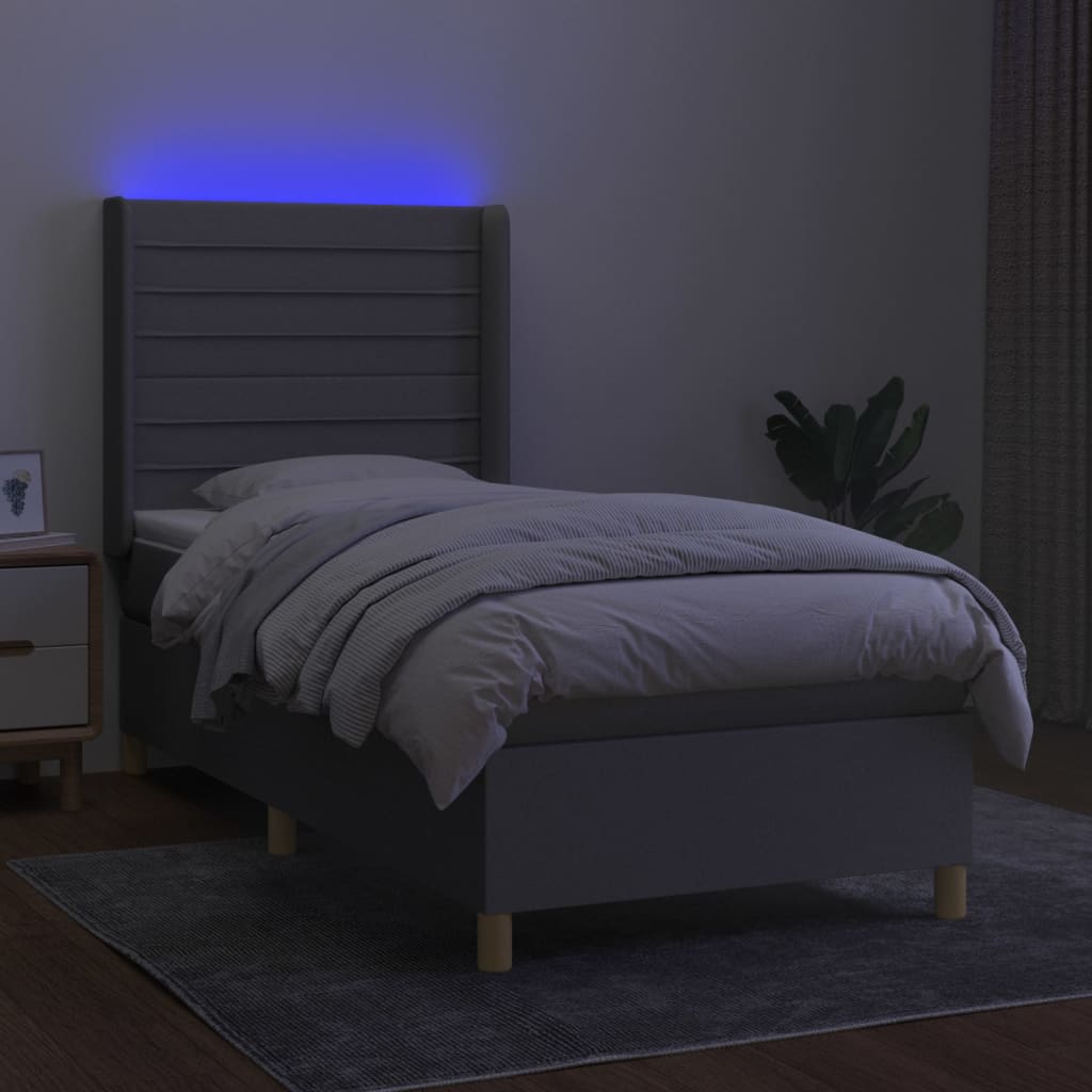kontinentalseng med LED-lys 80x200 cm stof lysegrå