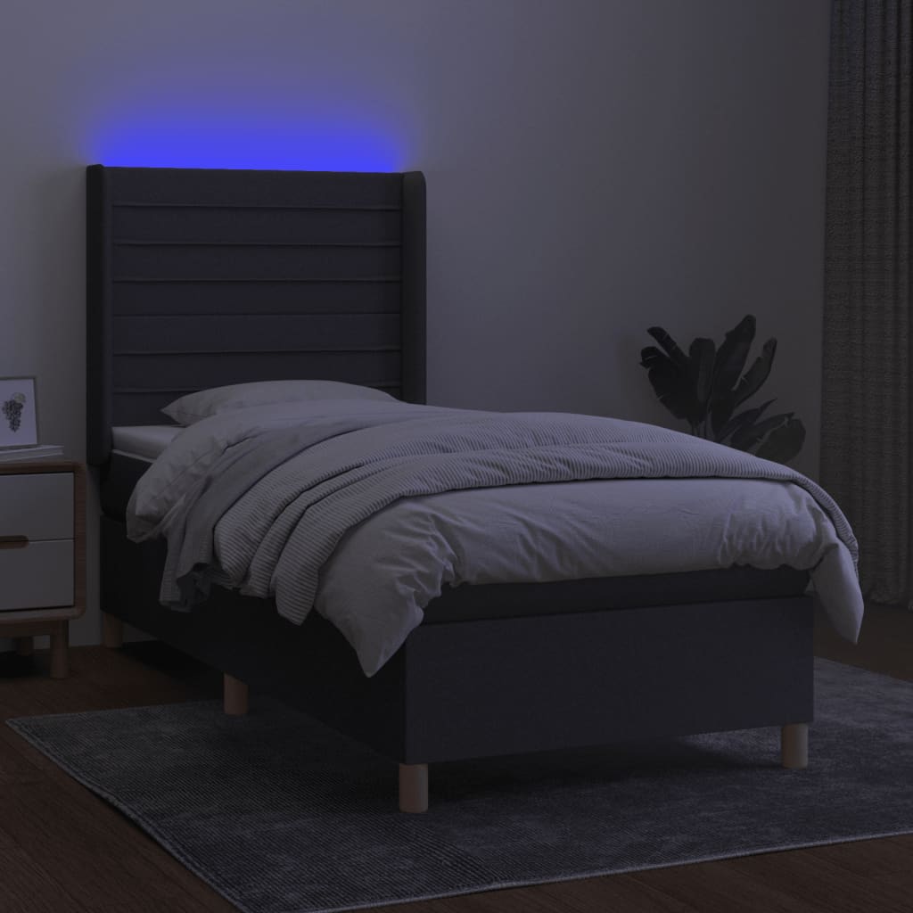 kontinentalseng med LED-lys 80x200 cm stof mørkegrå
