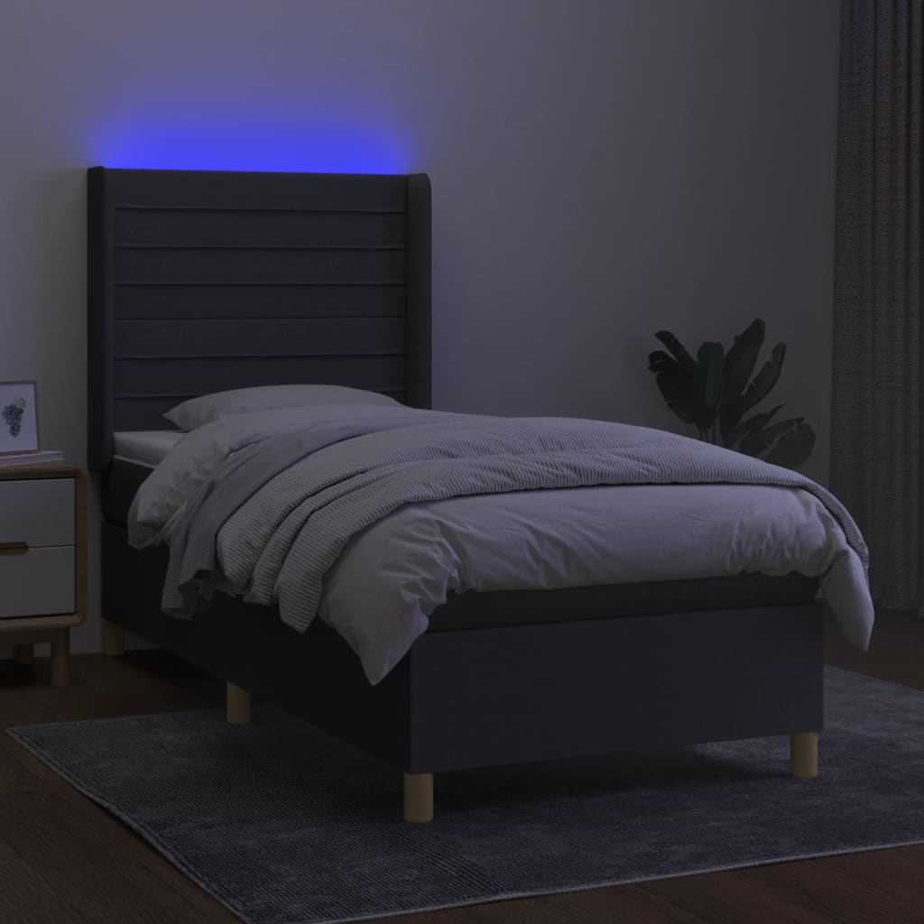 kontinentalseng med LED-lys 90x190 cm stof mørkegrå