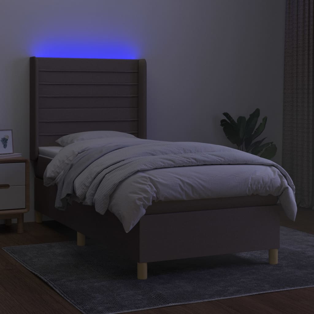 kontinentalseng med LED-lys 90x190 cm stof gråbrun