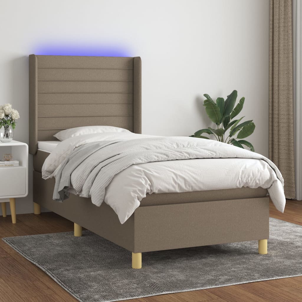 kontinentalseng med LED-lys 90x190 cm stof gråbrun