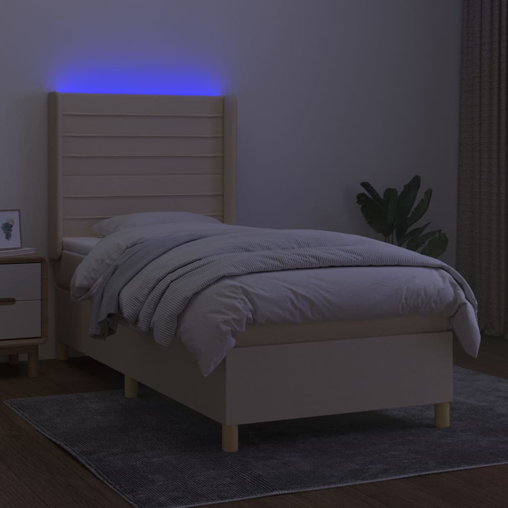 kontinentalseng med LED-lys 100x200 cm stof cremefarvet