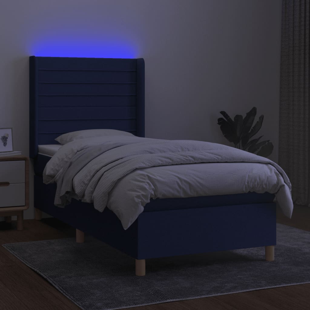 kontinentalseng med LED-lys 100x200 cm stof blå