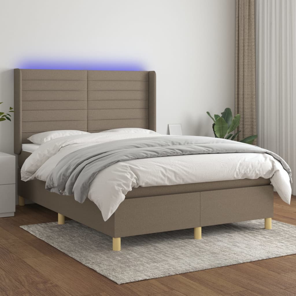kontinentalseng med LED-lys 140x190 cm stof gråbrun