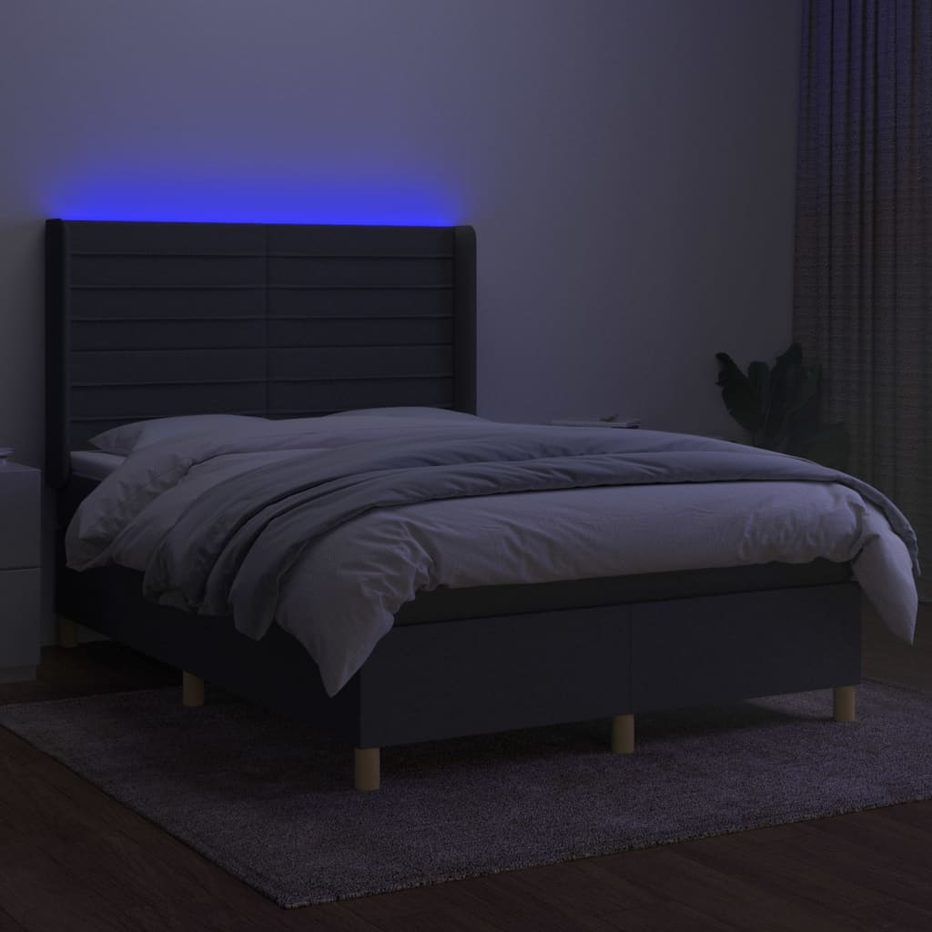 kontinentalseng med LED-lys 140x200 cm stof mørkegrå