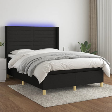 kontinentalseng med LED-lys 140x200 cm stof sort