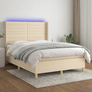 kontinentalseng med LED-lys 140x200 cm stof cremefarvet
