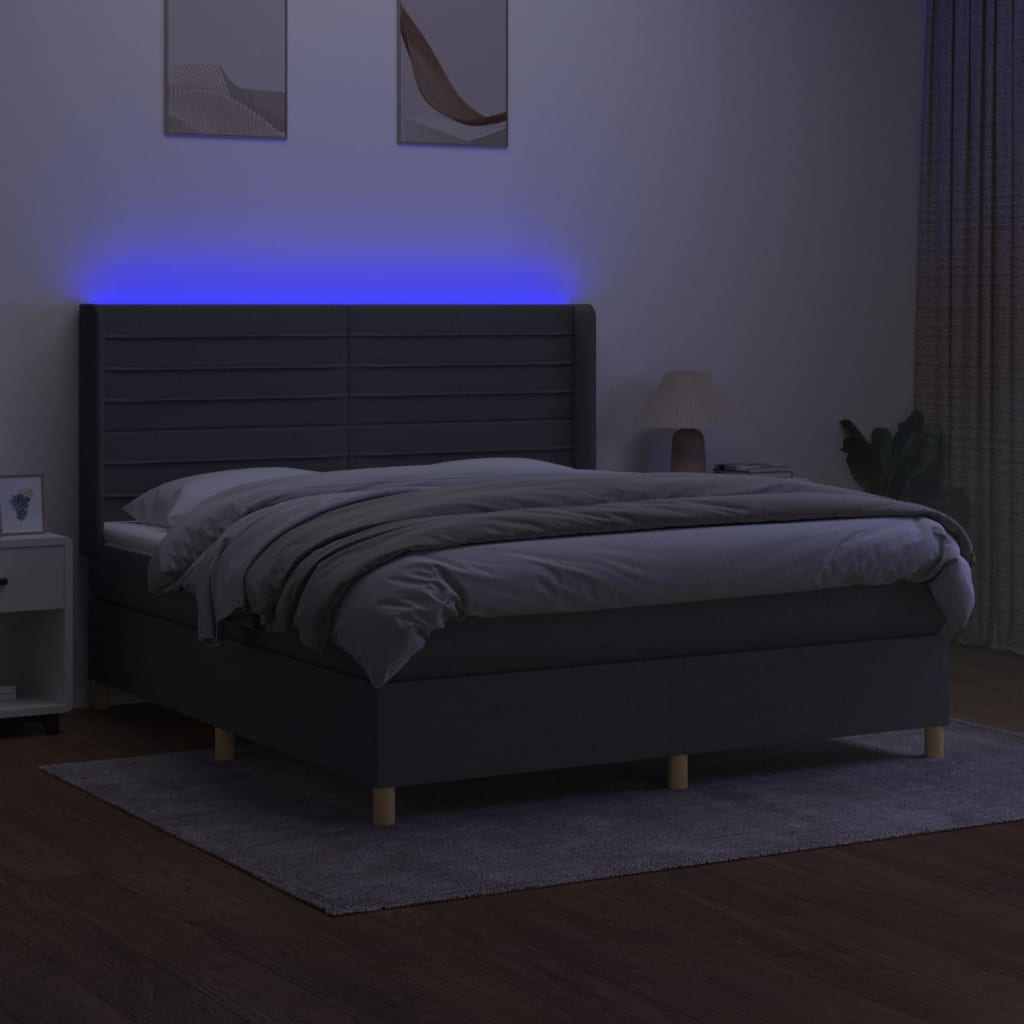 kontinentalseng med LED-lys 160x200 cm stof mørkegrå