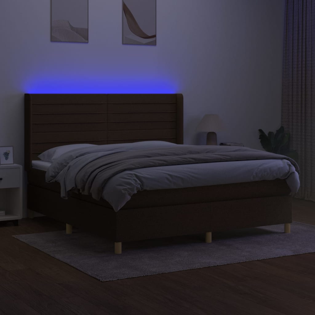 kontinentalseng med LED-lys 160x200 cm stof mørkebrun
