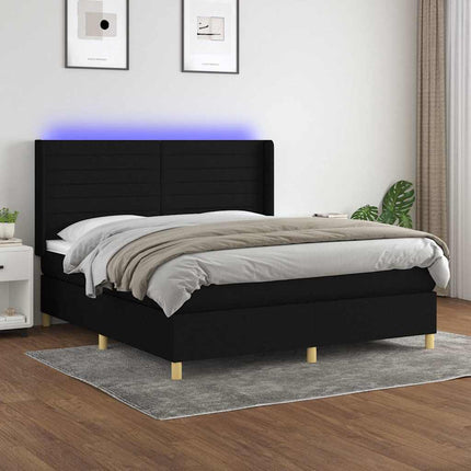 kontinentalseng med LED-lys 180x200 cm stof sort