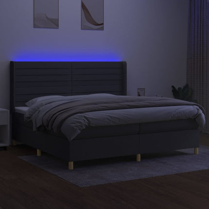 kontinentalseng med LED-lys 200x200 cm stof mørkegrå