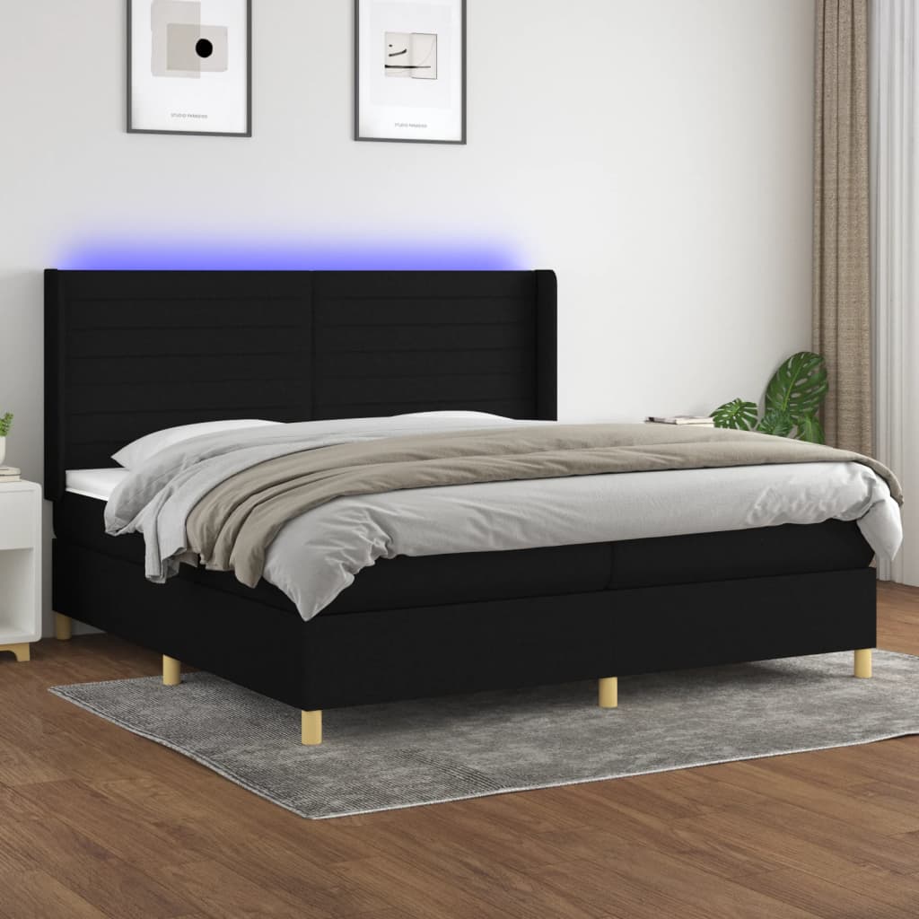 kontinentalseng med LED-lys 200x200 cm stof sort