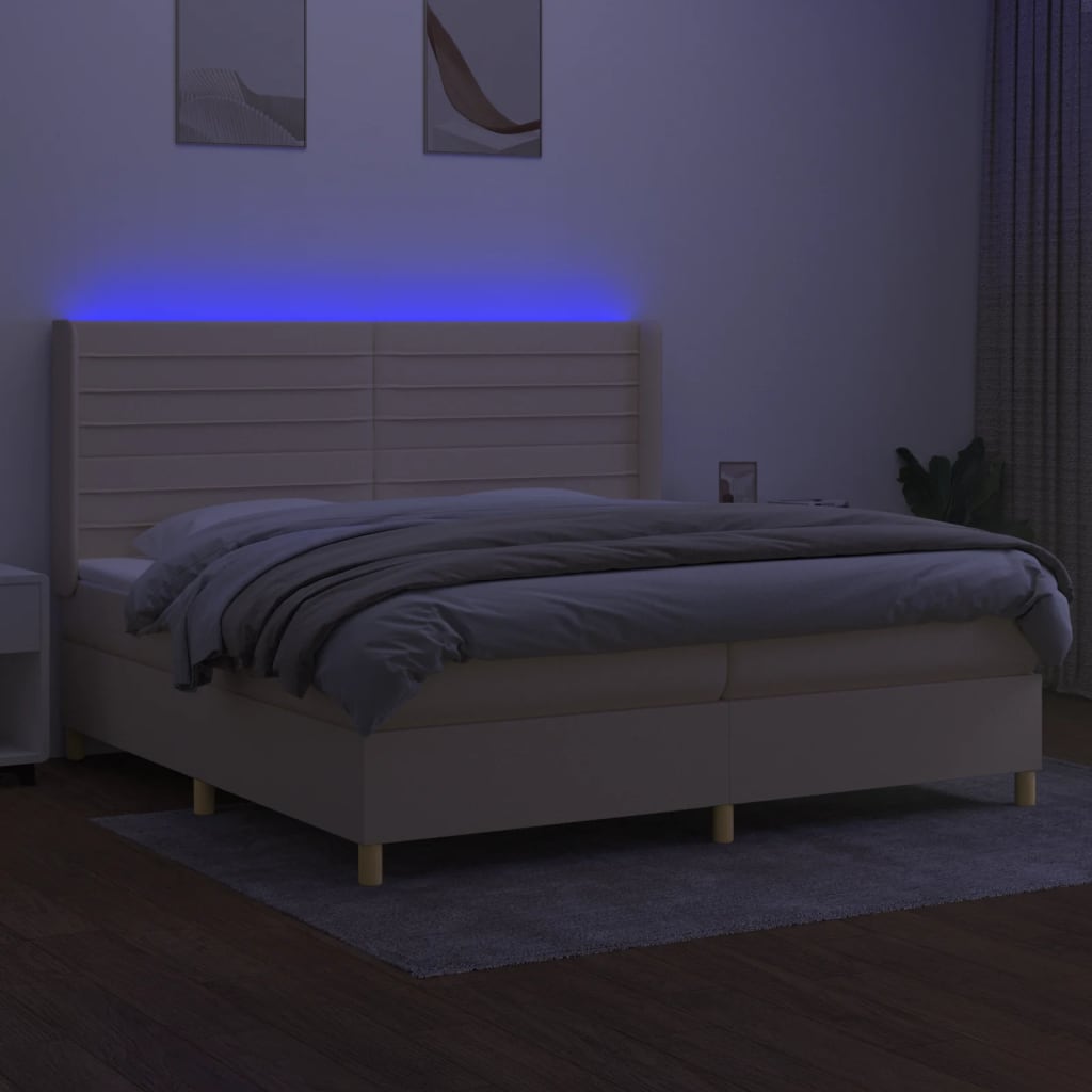 kontinentalseng med LED-lys 200x200 cm stof cremefarvet