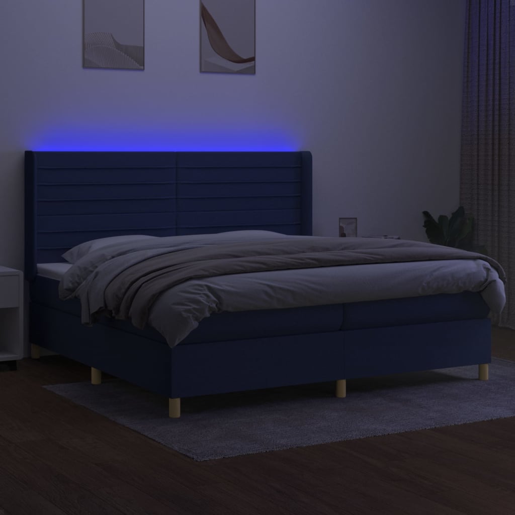 kontinentalseng med LED-lys 200x200 cm stof blå