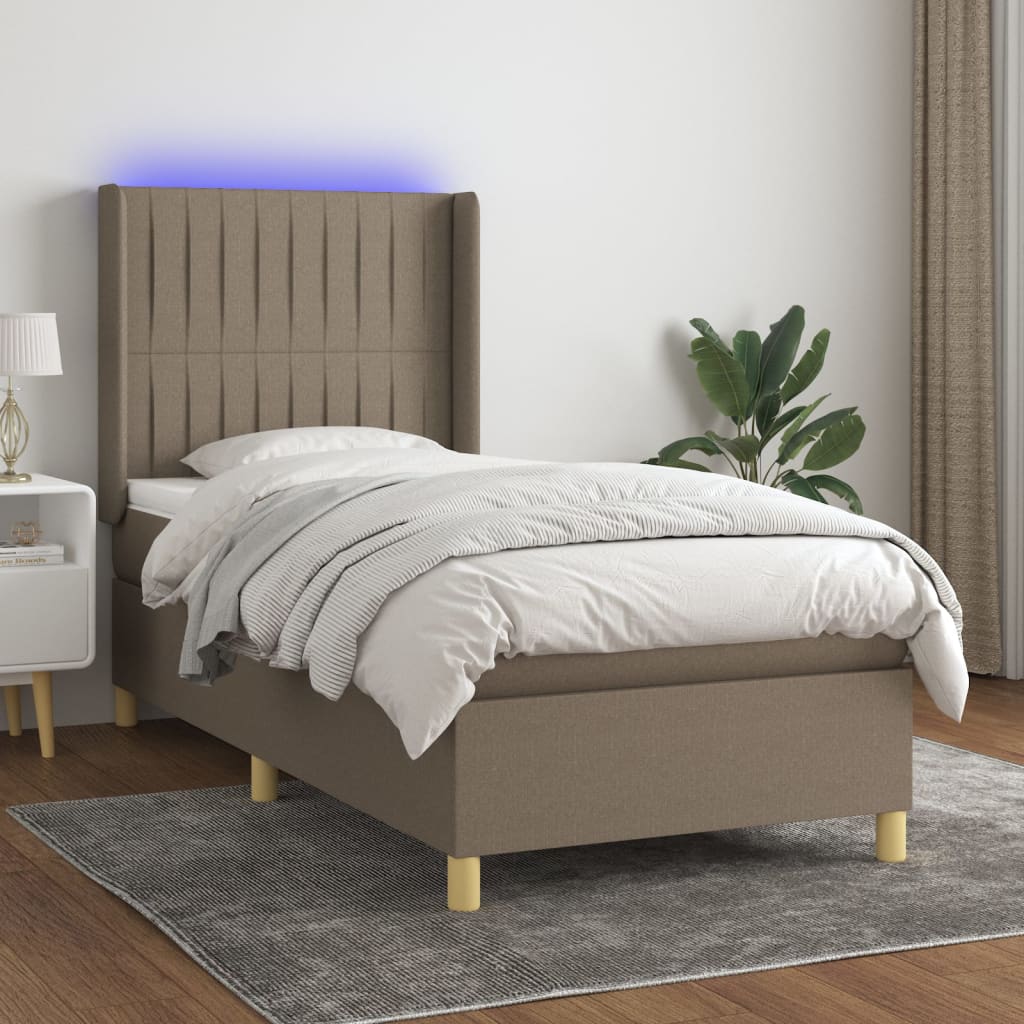 kontinentalseng med LED-lys 90x190 cm stof gråbrun