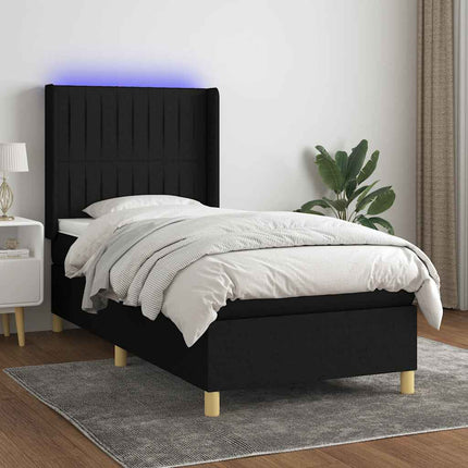 kontinentalseng med LED-lys 100x200 cm stof sort