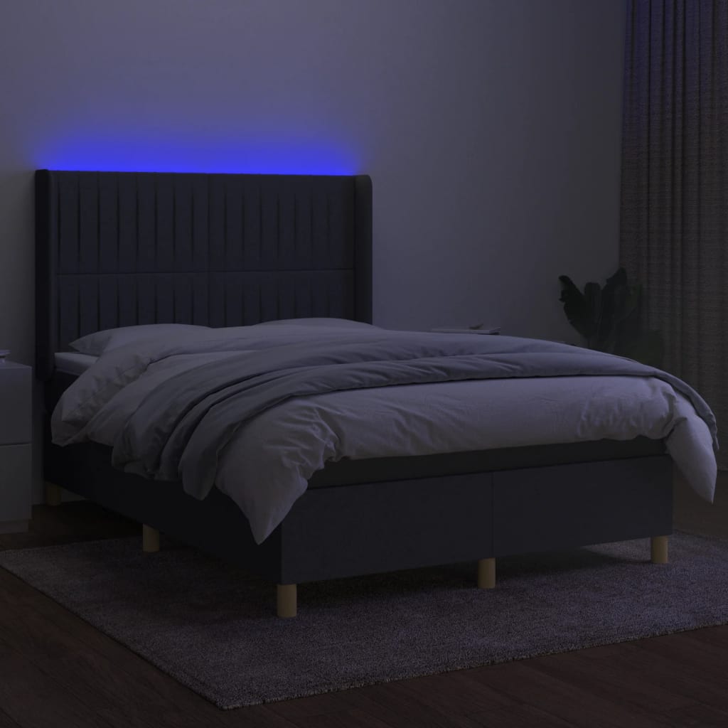 kontinentalseng med LED-lys 140x190 cm stof mørkegrå