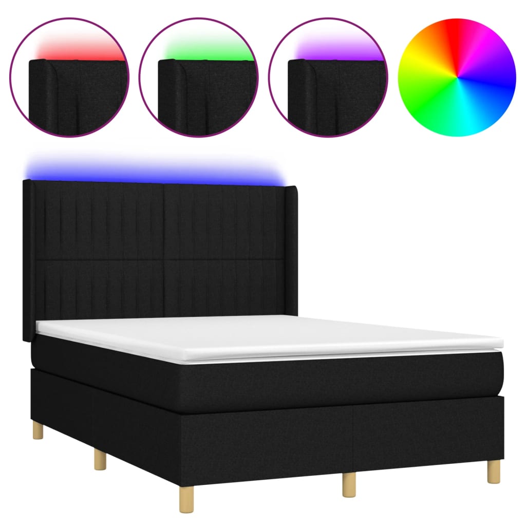 kontinentalseng med LED-lys 140x190 cm stof sort