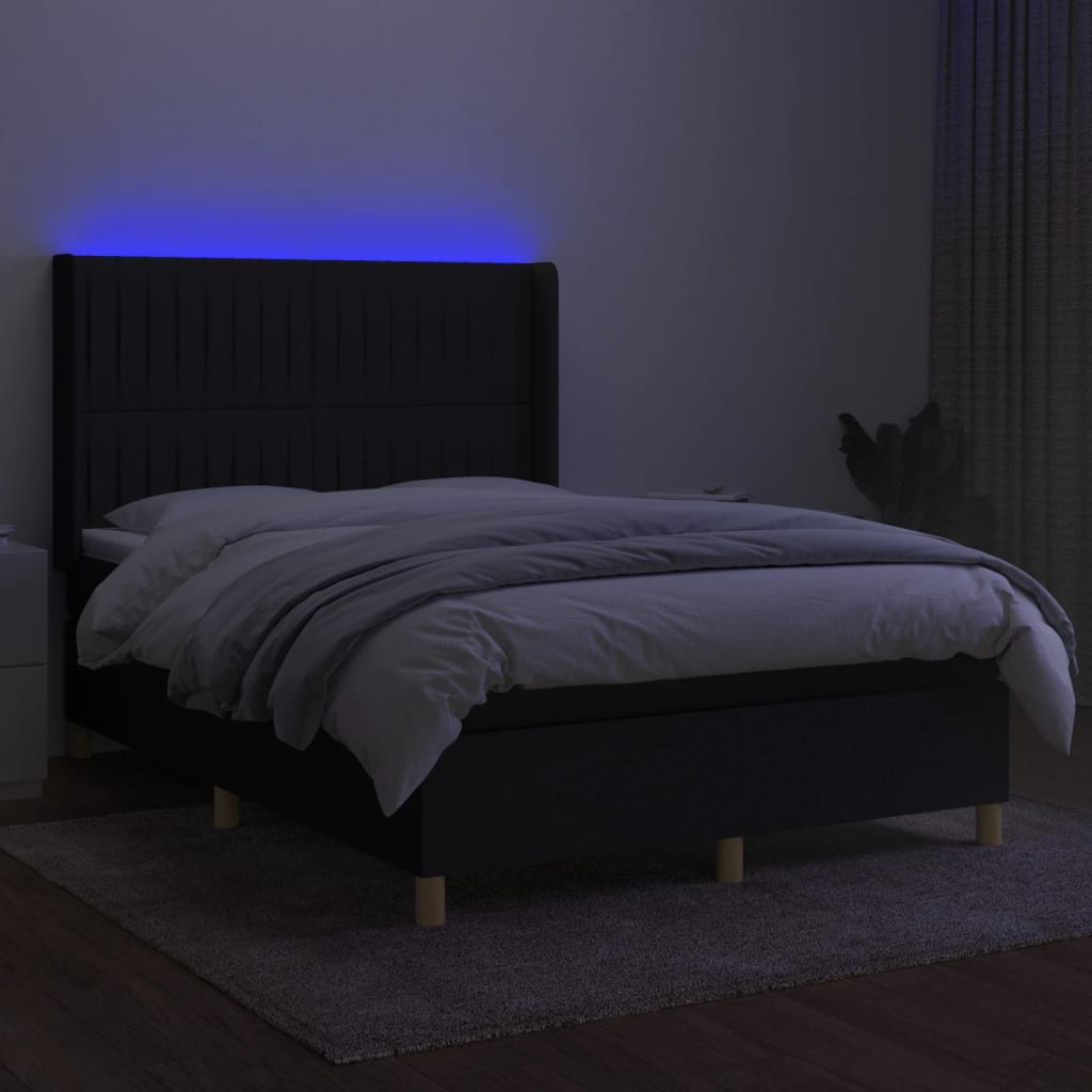 kontinentalseng med LED-lys 140x190 cm stof sort