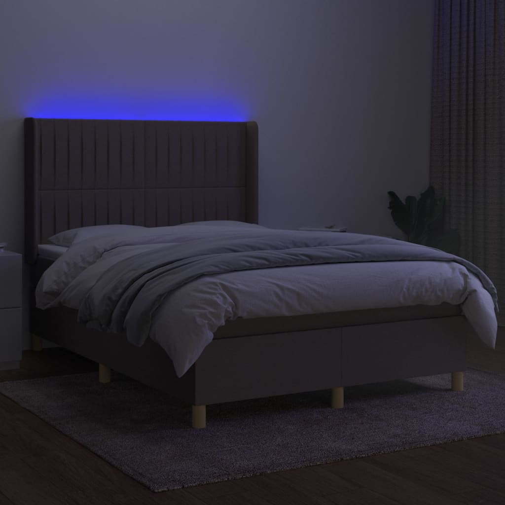 kontinentalseng med LED-lys 140x200 cm stof gråbrun