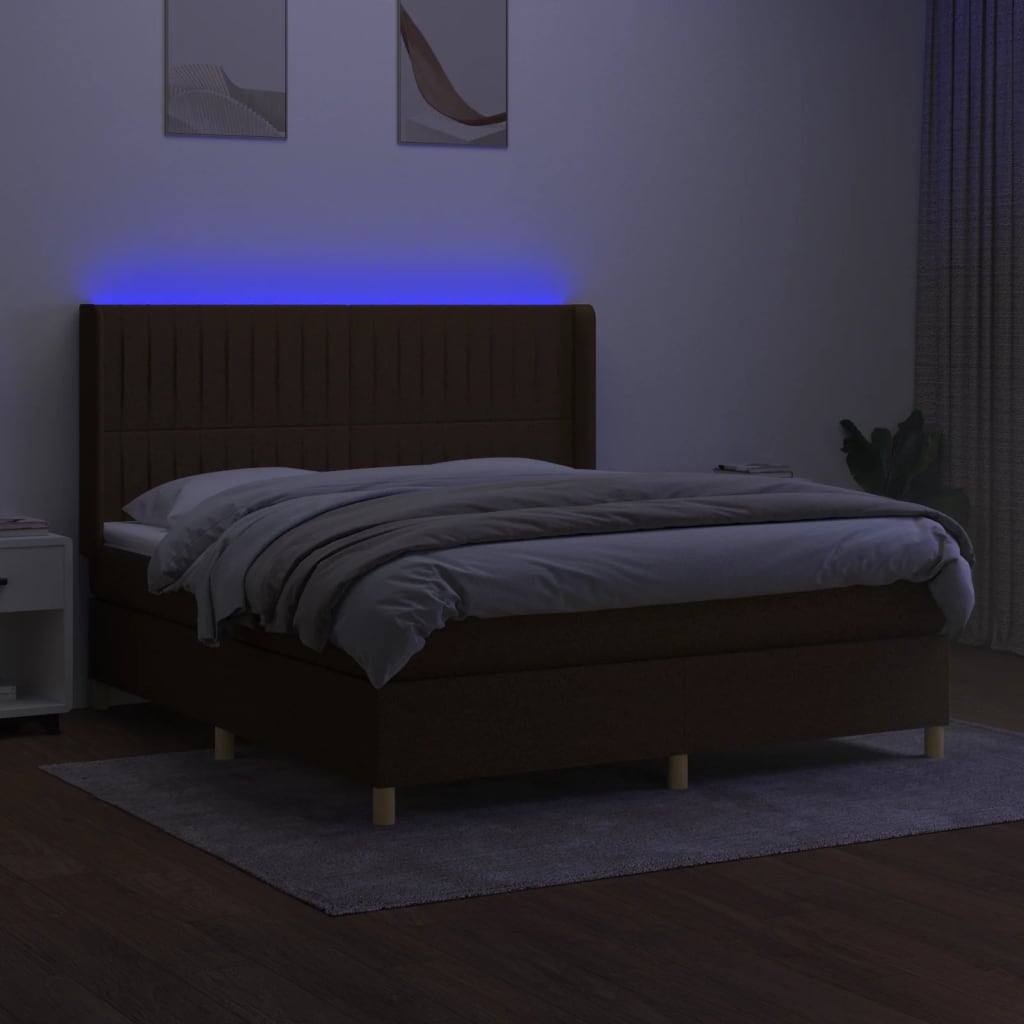 kontinentalseng med LED-lys 160x200 cm stof mørkebrun