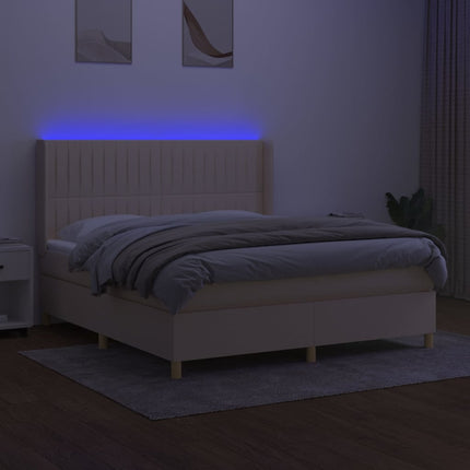 kontinentalseng med LED-lys 160x200 cm stof cremefarvet