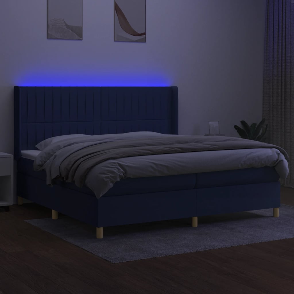 kontinentalseng med LED-lys 200x200 cm stof blå