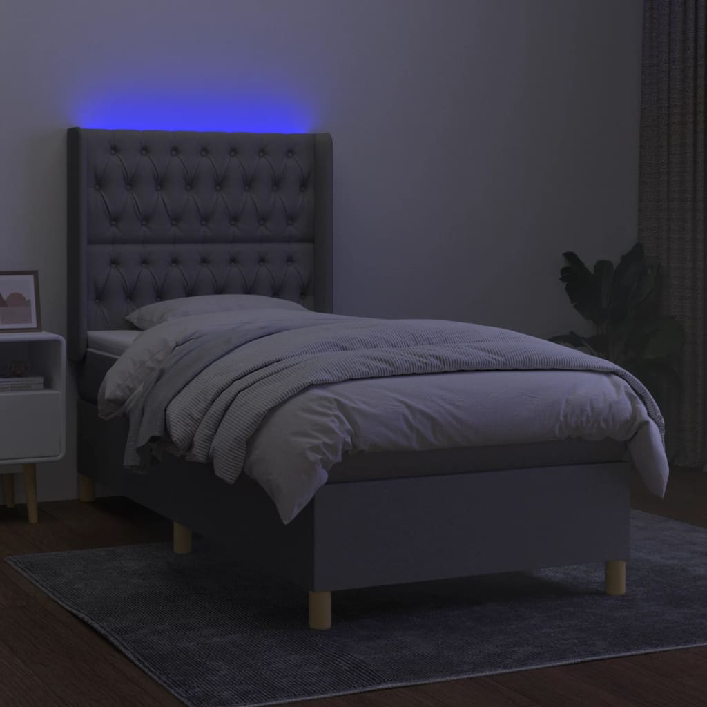 kontinentalseng med LED-lys 80x200 cm stof lysegrå