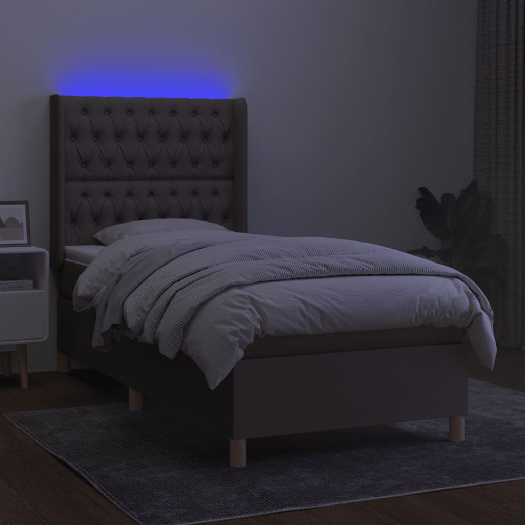 kontinentalseng med LED-lys 90x190 cm stof gråbrun