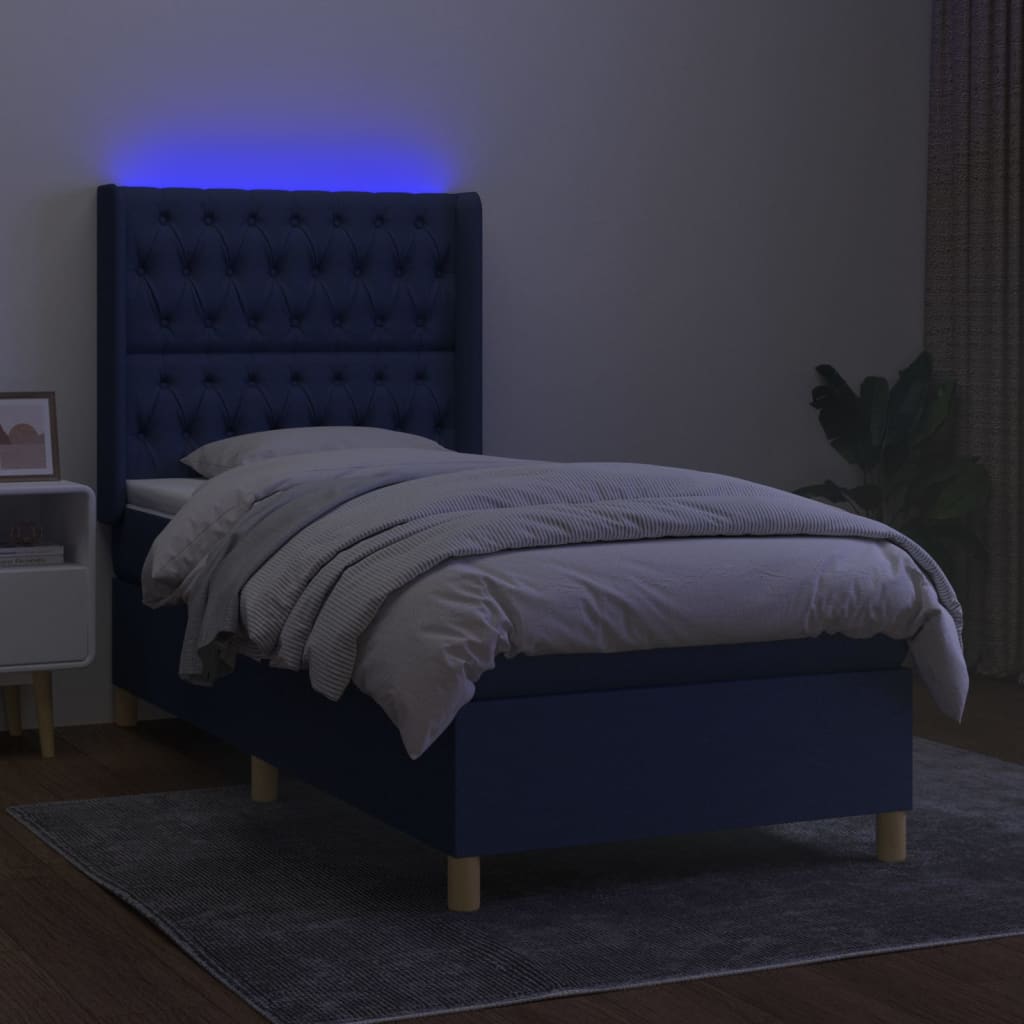 kontinentalseng med LED-lys 90x190 cm stof blå