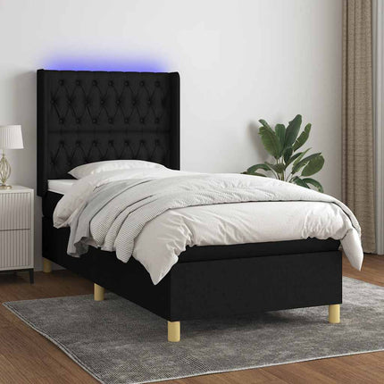 kontinentalseng med LED-lys 100x200 cm stof sort