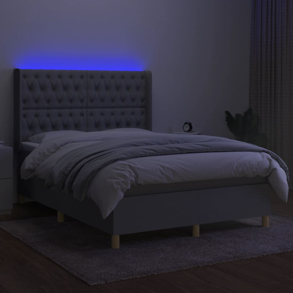 kontinentalseng med LED-lys 140x190 cm stof lysegrå