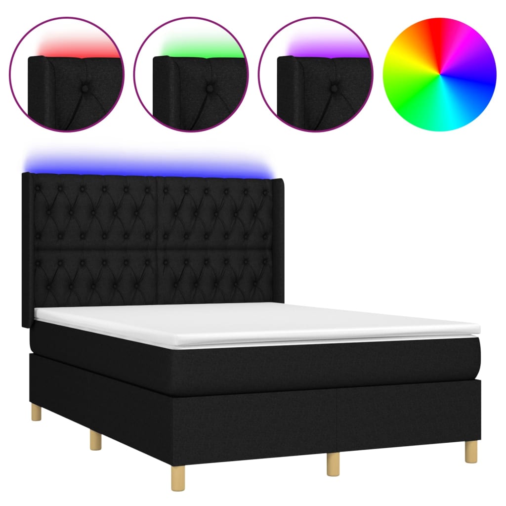 kontinentalseng med LED-lys 140x190 cm stof sort