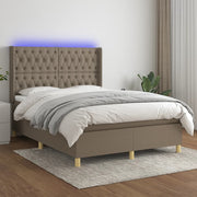 kontinentalseng med LED-lys 140x190 cm stof gråbrun