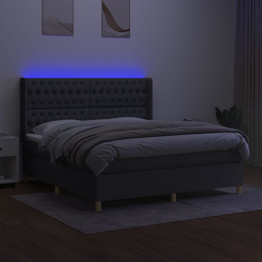 kontinentalseng med LED-lys 160x200 cm stof mørkegrå