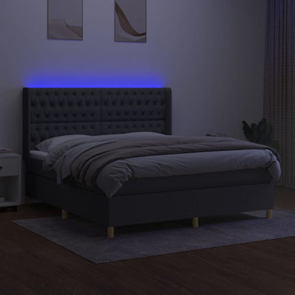 kontinentalseng med LED-lys 160x200 cm stof mørkegrå