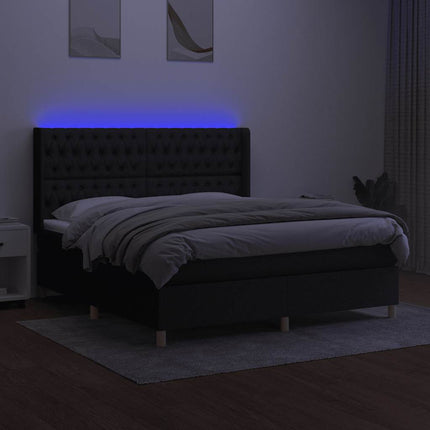 kontinentalseng med LED-lys 160x200 cm stof sort