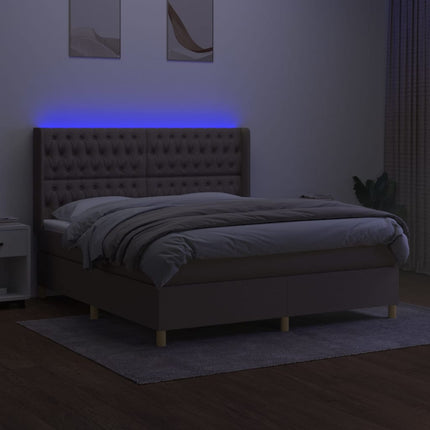 kontinentalseng med LED-lys 160x200 cm stof gråbrun